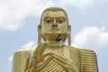 Dambulla Sri Lanka: 03/16/2019: The Golden Temple main facade of the Buddhist Museum showing closeup of the Buddha statue . World