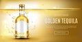 Golden tequila bottle mock up advertising banner