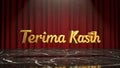Golden Terima Kasih text on a marble stage with red curtains Royalty Free Stock Photo
