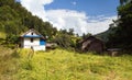 Golden terraced rice or paddy field and primitive house