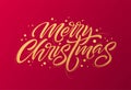 Golden text on dark red background. Merry Christmas and Happy New Year lettering for invitation and greeting card Royalty Free Stock Photo