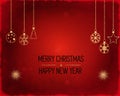 Golden text on dark red background. Merry Christmas and Happy New Year lettering for invitation and greeting card, prints and Royalty Free Stock Photo