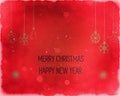 Golden text on dark red background. Merry Christmas and Happy New Year lettering for invitation and greeting card, prints and Royalty Free Stock Photo