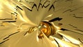 Golden texture with fractures. Beautiful abstraction with lines and cracks close-up. 3D image of liquid gold