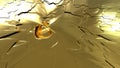 Golden texture with fractures. Beautiful abstraction with lines and cracks. 3D image of liquid gold