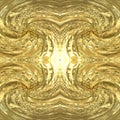 Golden texture of a swirling vortex with a center. Gold seamless background with mirror twisted pattern.