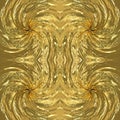 Golden texture of a swirling vortex with a center. The Milky Way galaxy. Gold seamless background with mirror twisted pattern