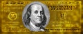 golden textured 100 US dollar banknote with black background Royalty Free Stock Photo