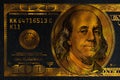 golden textured 100 US dollar banknote with black background Royalty Free Stock Photo