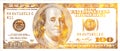 golden textured 100 US dollar banknote