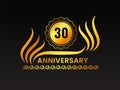 Golden 30th Anniversary Emblem, Badge Element On Black Royalty Free Stock Photo
