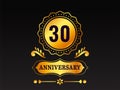Golden 30th Anniversary Emblem Logo Or Badge Element On Black Royalty Free Stock Photo