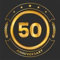 Golden 50th Anniversary Emblem Logo With Laurel Wreath On Black