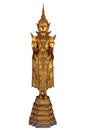 Golden Thai buddha standing on white background Royalty Free Stock Photo