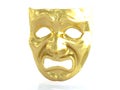 Golden theatrical mask depicting emotions. 3d render.