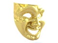 Golden theatrical mask depicting emotions. 3d render.
