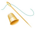 Golden Thimble, Needle & Thread Royalty Free Stock Photo