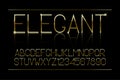 Golden thin font. Elegant gold alphabet. Brilliant golden typeface. Vector