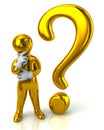 Golden thinking man and question mark Royalty Free Stock Photo