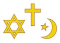 Three world religions symbols. Judaism, Christianity and Islam. Vector illustration Royalty Free Stock Photo