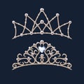 Tiara crowns set. Wedding diadem with diamonds and pearls.