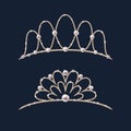 Tiara crowns set. Wedding diadem with diamonds and pearls.