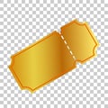 Golden ticket or coupon, at transparent effect background Royalty Free Stock Photo