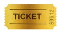 Golden ticket isolated on white with clipping path Royalty Free Stock Photo