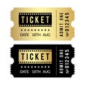 Golden ticket set. Cinema, theater, party, museum, event, concert gold and black vector tickets template Royalty Free Stock Photo