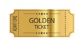 Golden ticket with stars and the inscription Admit one.