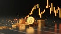 golden time of bitcoin, shining coins in front of trading candles, ai generated image