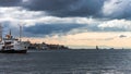 General view of the ferry line of a passenger ship sailing on the Bosphorus Royalty Free Stock Photo