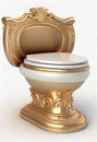 Golden toilet bowl isolated on white background. AI Generated