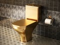 Golden toilet in luxury bathroom. 3D illustration