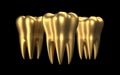 Golden Tooth isolated on black background. Healthy gold teeth icon 3d illustration. Dentistry health care, dentist