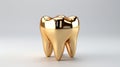 Golden tooth on a white isolated background. Realistic teeth, 3d rendering