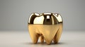 Golden tooth on a white isolated background. Realistic teeth, 3d rendering