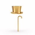 A golden top hat and cane levitating, casting a shadow Royalty Free Stock Photo