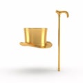 A golden top hat and cane levitating, casting a shadow Royalty Free Stock Photo
