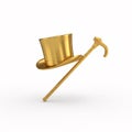 A golden top hat and cane levitating, casting a shadow Royalty Free Stock Photo