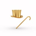 A golden top hat and cane levitating, casting a shadow Royalty Free Stock Photo