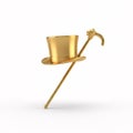 A golden top hat and cane levitating, casting a shadow Royalty Free Stock Photo