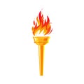 Golden torch with red and yellow flames. Blazing fire. Fiery torch of the champion\'s victory. Flame icon.