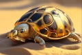 Golden tortoise on sand close up view Royalty Free Stock Photo