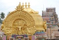 GOLDEN TOWER IN SRIRANGAM TEMPLE Royalty Free Stock Photo