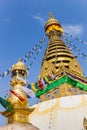 Golden towers at the Swayambhunath stupa in Kathmandu