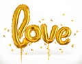 Golden toy balloons. Love. Valentine`s Day, 3d vector icon