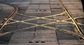 golden tram tracks in the city. Royalty Free Stock Photo