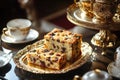 A golden tray of Welsh teisen lap with moist fruit cake. Royalty Free Stock Photo