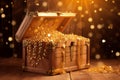 Golden treasure chest full gold metal. Generate Ai
